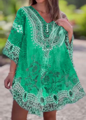 Vestido largo asimétrico con escote en pico y corte holgado