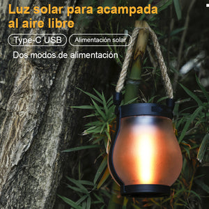 Lámpara solar de llama de cuerda de cáñamo para exteriores