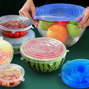 Tapa de silicona flexible reutilizable para almacenar alimentos