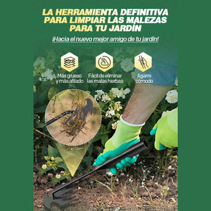 Herramienta portátil para desherbar el jardín.