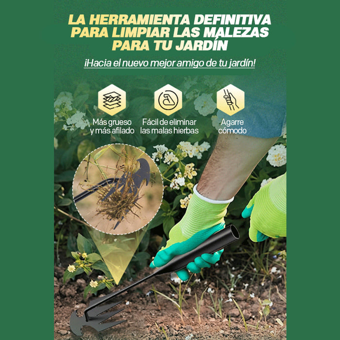 Herramienta portátil para desherbar el jardín.