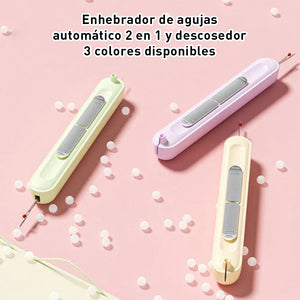 Enhebrador de agujas y herramienta para enrollar costuras 2 en 1