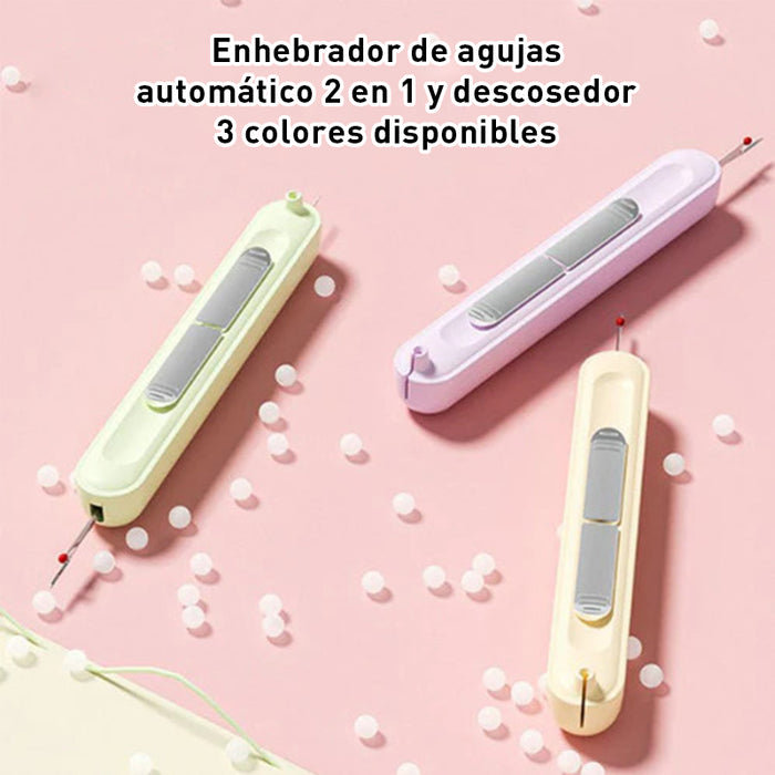 Enhebrador de agujas y herramienta para enrollar costuras 2 en 1