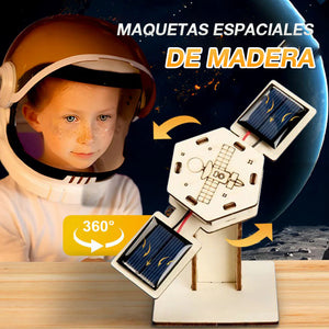 Kit científico de modelo de satélite de madera con energía solar para armar uno mismo