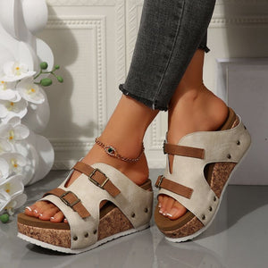 Sandalias de cuña con plataforma y aberturas de moda para mujer