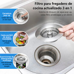 Dispositivo de drenaje con resorte para fregadero de acero inoxidable