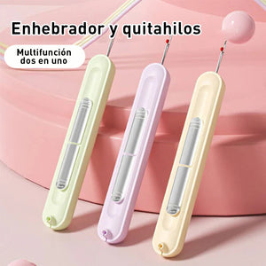 Enhebrador de agujas y herramienta para enrollar costuras 2 en 1