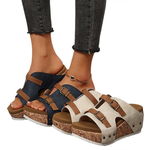 Sandalias de cuña con plataforma y aberturas de moda para mujer