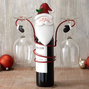 Botellas de vino y estante para copas para las vacaciones de Navidad