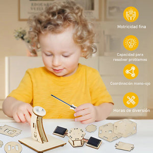 Kit científico de modelo de satélite de madera con energía solar para armar uno mismo