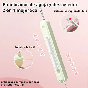 Enhebrador de agujas y herramienta para enrollar costuras 2 en 1