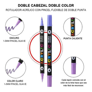 Rotulador de pintura acrílica de doble punta de dos colores