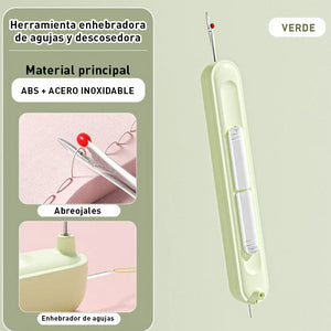 Enhebrador de agujas y herramienta para enrollar costuras 2 en 1