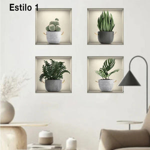 Pegatinas de pared autoadhesivas de plantas 3D