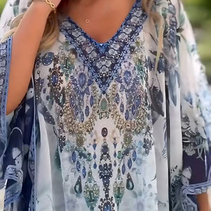 Vestido largo asimétrico con escote en pico y corte holgado