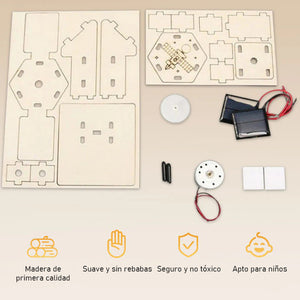 Kit científico de modelo de satélite de madera con energía solar para armar uno mismo