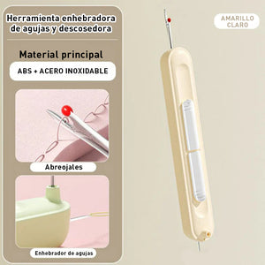 Enhebrador de agujas y herramienta para enrollar costuras 2 en 1