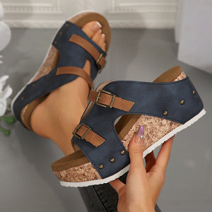 Sandalias de cuña con plataforma y aberturas de moda para mujer