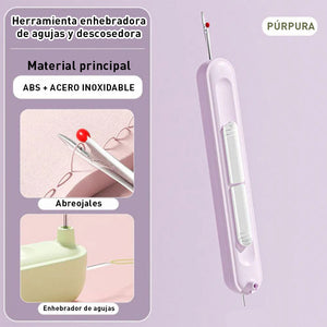 Enhebrador de agujas y herramienta para enrollar costuras 2 en 1
