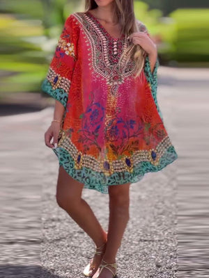 Vestido largo asimétrico con escote en pico y corte holgado