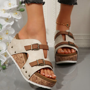 Sandalias de cuña con plataforma y aberturas de moda para mujer
