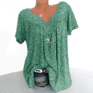 Camiseta suelta informal de manga corta con cuello en V