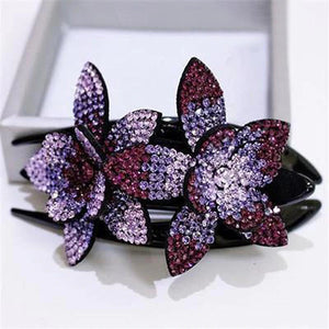 Pinza de pelo de doble flor de diamantes de imitación