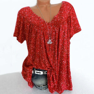 Camiseta suelta informal de manga corta con cuello en V