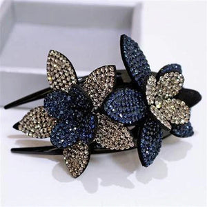 Pinza de pelo de doble flor de diamantes de imitación