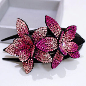 Pinza de pelo de doble flor de diamantes de imitación