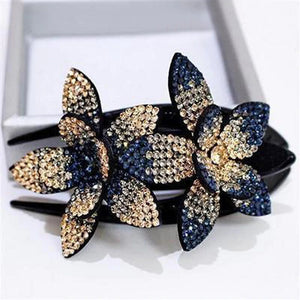 Pinza de pelo de doble flor de diamantes de imitación