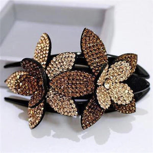 Pinza de pelo de doble flor de diamantes de imitación