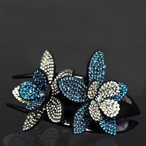 Pinza de pelo de doble flor de diamantes de imitación