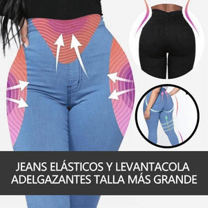 Pantalones Vaqueros Elásticos y Levantacola Adelgazantes de Talla  Más Grande