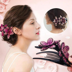 Pinza de pelo de doble flor de diamantes de imitación