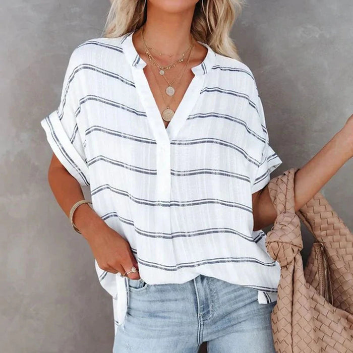 Camiseta de verano transpirable y cómoda con cuello de pico