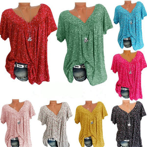 Camiseta suelta informal de manga corta con cuello en V