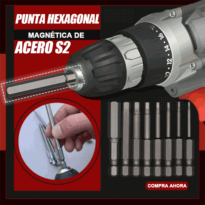 Conjunto de puntas hexagonales magnéticas de acero S2