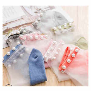 Calcetines transparentes con perlas (3 Pares）