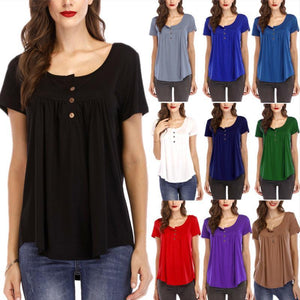 Top Casual para Mujer con Botones de Manga Corta en Color Liso