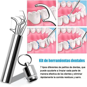 Juego de palillos de dientes de acero inoxidable, 7 piezas (compre 1, llévese 1 gratis)
