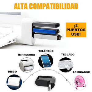 Mini concentrador USB rotable de 3 puertos