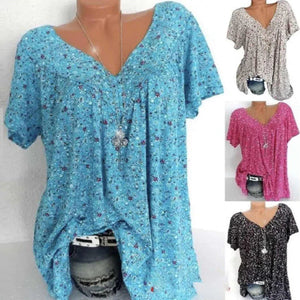 Camiseta suelta informal de manga corta con cuello en V