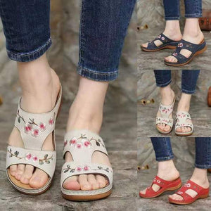 Sandalias de Cuña Informales Vintage Bordadas Florales