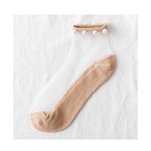 Calcetines transparentes con perlas (3 Pares）