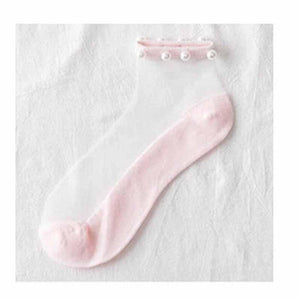 Calcetines transparentes con perlas (3 Pares）