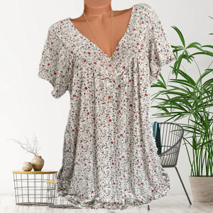 Camiseta suelta informal de manga corta con cuello en V
