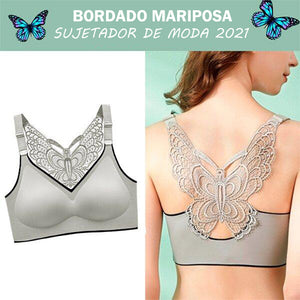 Sujetador sin tirantes con bordado de mariposa