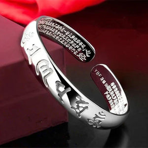 Om Ma Ni Pad Me Hum - Pulsera de Plata de Estilo Étnico