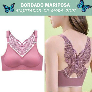 Sujetador sin tirantes con bordado de mariposa